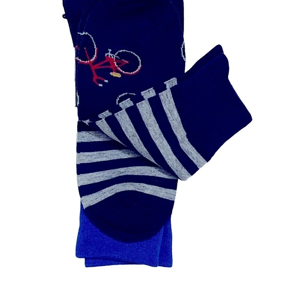 Hot Sox Bicycle Theme Novelty Dress Crew Socks 3 pack Gift Men’s Unisex Blue